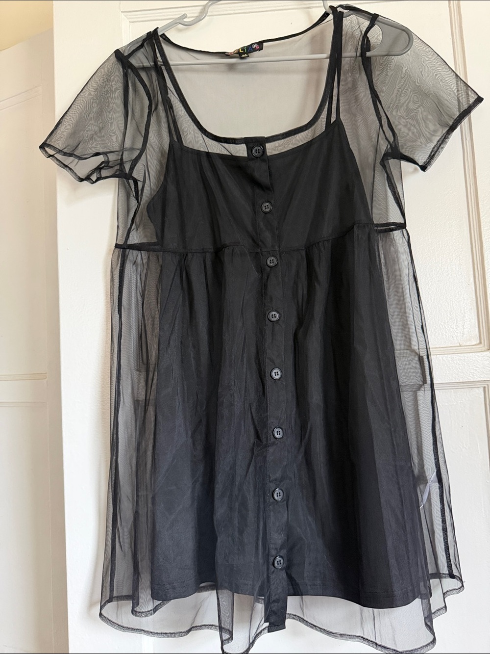 dELiA*s Black Sheer Layered Mini Dress with Button Front